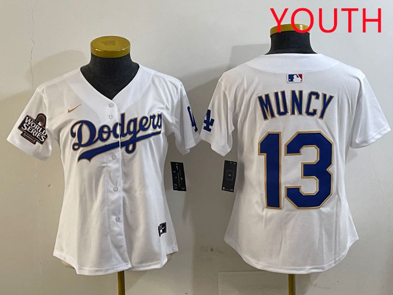Youth Los Angeles Dodgers #13 Muncy White Gold Game 2025 Nike MLB Jersey style 3
